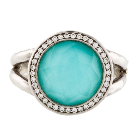 IPPOLITA TURQUOISE QUARTZ DOUBLET & DIAMOND SILVER LOLLIPOP COCKTAIL RING - Picture 5 of 10